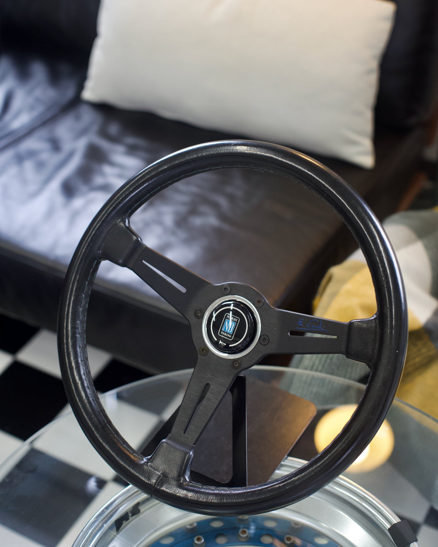 Nardi Classic 360mm with Blue Stitching and Logo